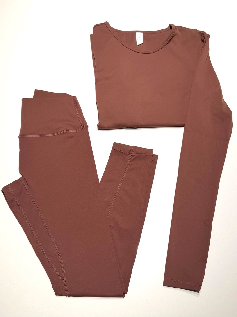 Seamless High-Waist Leggings & Long-Sleeve Top Set - Brown